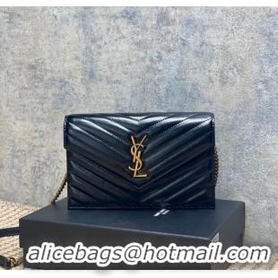 Best Quality Saint Laurent Cassandre Envelope Chain Wallet in Matelasse Patent Leather 742920 Black 2025