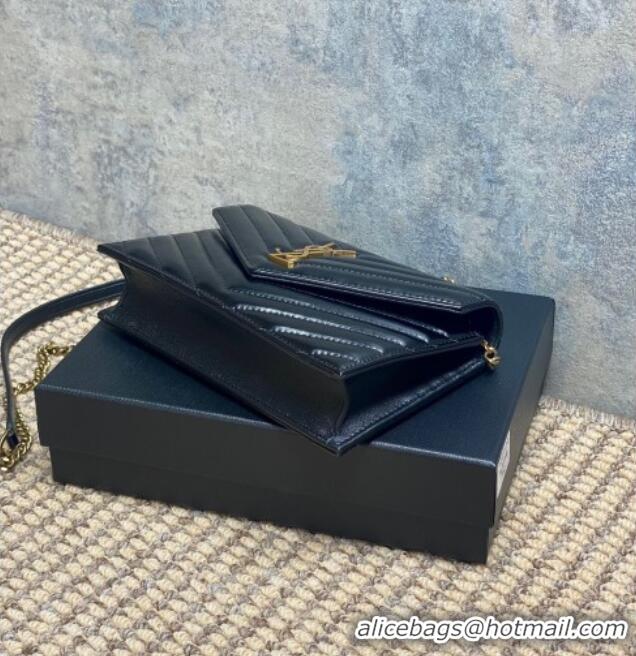 Best Quality Saint Laurent Cassandre Envelope Chain Wallet in Matelasse Patent Leather 742920 Black 2025
