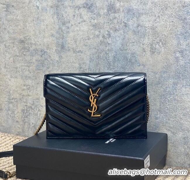 Best Quality Saint Laurent Cassandre Envelope Chain Wallet in Matelasse Patent Leather 742920 Black 2025