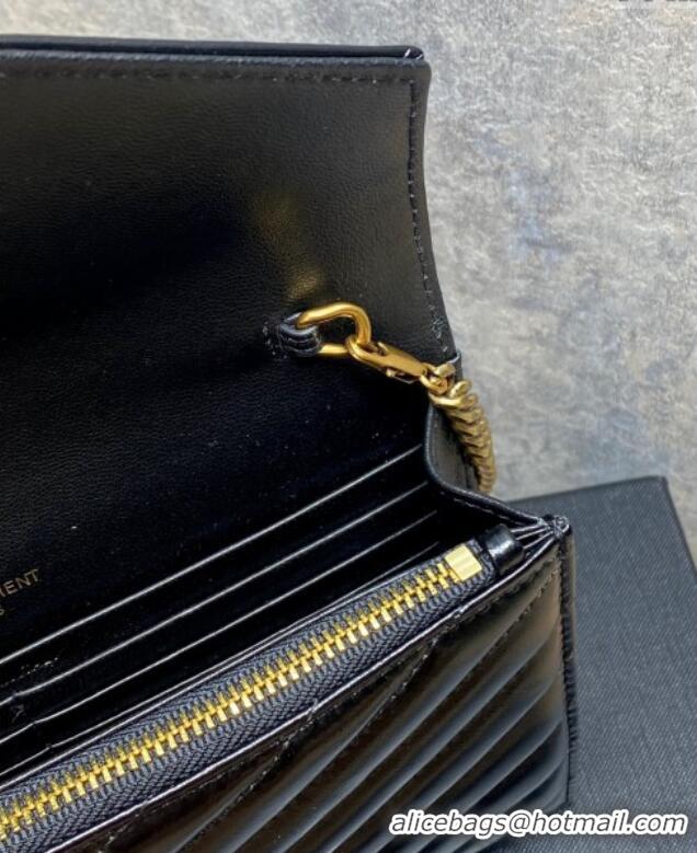 Best Quality Saint Laurent Cassandre Envelope Chain Wallet in Matelasse Patent Leather 742920 Black 2025