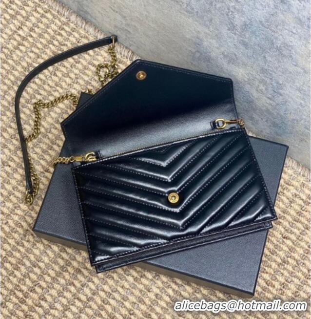 Best Quality Saint Laurent Cassandre Envelope Chain Wallet in Matelasse Patent Leather 742920 Black 2025