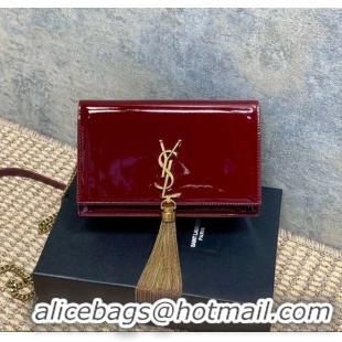 Famous Brand Saint Laurent Kate Small Chain and Tassel Bag in Patent Leather 354122 Red 2025