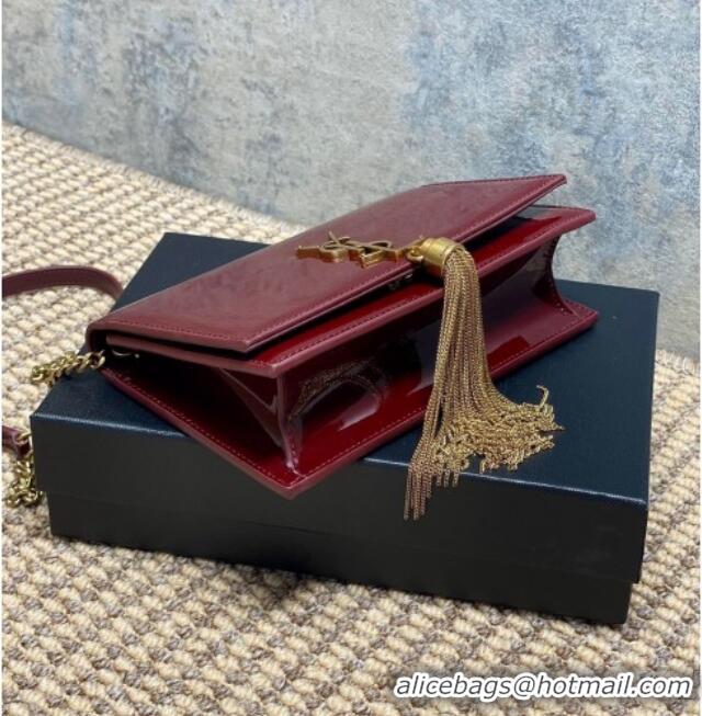 Famous Brand Saint Laurent Kate Small Chain and Tassel Bag in Patent Leather 354122 Red 2025