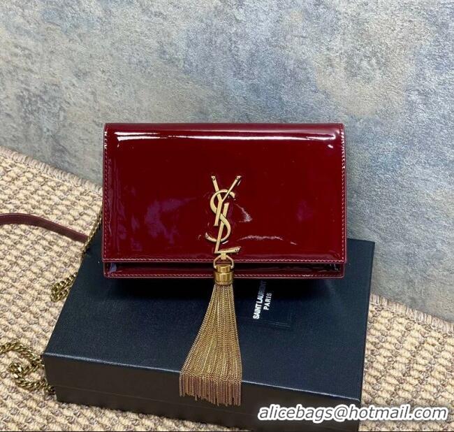 Famous Brand Saint Laurent Kate Small Chain and Tassel Bag in Patent Leather 354122 Red 2025