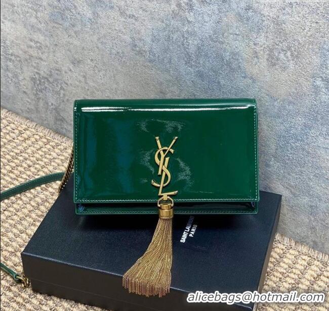 Good Product Saint Laurent Kate Small Chain and Tassel Bag in Patent Leather 354122 Green 2025