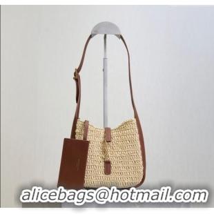 Best Product Saint Laurent LE 5 A 7 Baby Mini Bag in Straw and Leather 809461 Beige/Brown 2025