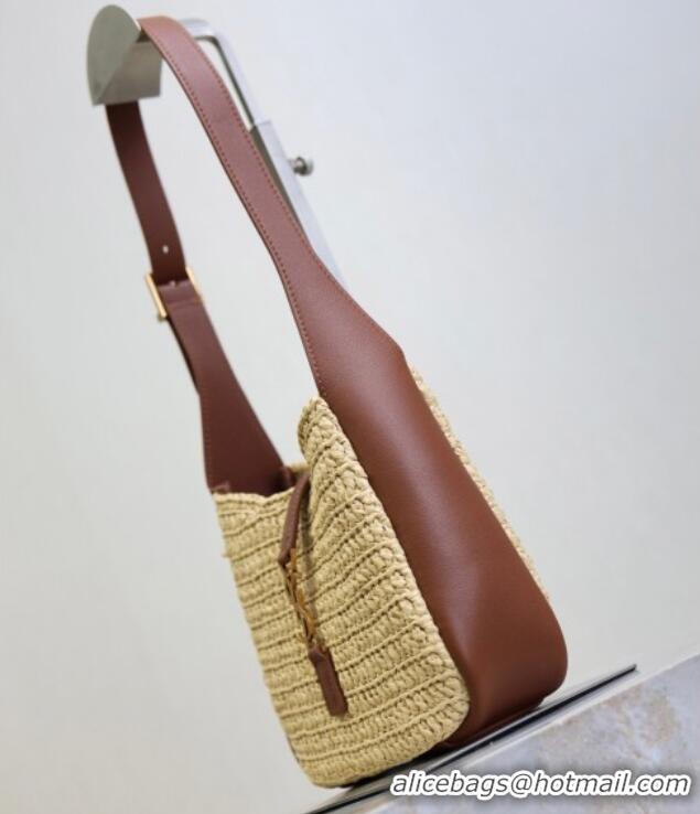 Best Product Saint Laurent LE 5 A 7 Baby Mini Bag in Straw and Leather 809461 Beige/Brown 2025