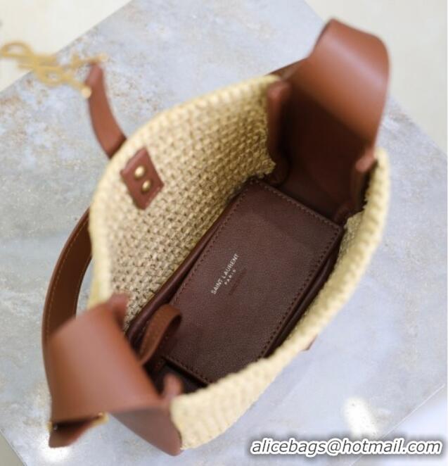 Best Product Saint Laurent LE 5 A 7 Baby Mini Bag in Straw and Leather 809461 Beige/Brown 2025