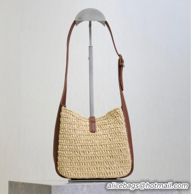 Best Product Saint Laurent LE 5 A 7 Baby Mini Bag in Straw and Leather 809461 Beige/Brown 2025