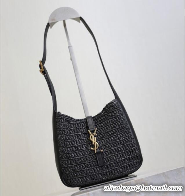 Famous Brand Saint Laurent LE 5 A 7 Baby Mini Bag in Straw and Leather 809461 Black 2025