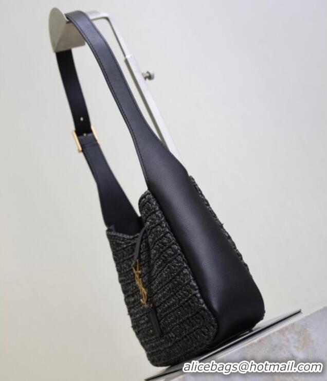 Famous Brand Saint Laurent LE 5 A 7 Baby Mini Bag in Straw and Leather 809461 Black 2025