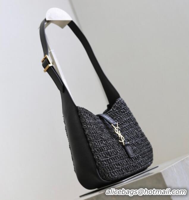 Famous Brand Saint Laurent LE 5 A 7 Baby Mini Bag in Straw and Leather 809461 Black 2025