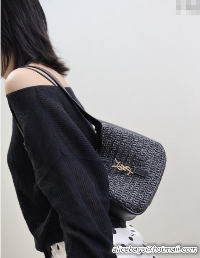 Famous Brand Saint Laurent LE 5 A 7 Baby Mini Bag in Straw and Leather 809461 Black 2025