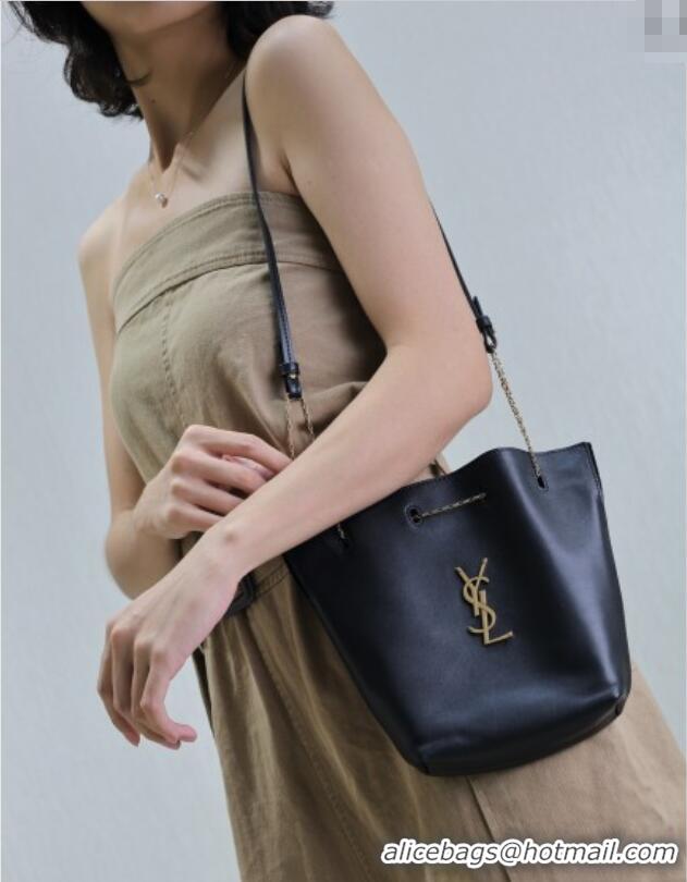 Super Quality Saint Laurent Pochon Bucket Bag in Lambskin Leather 801070 Black 2025