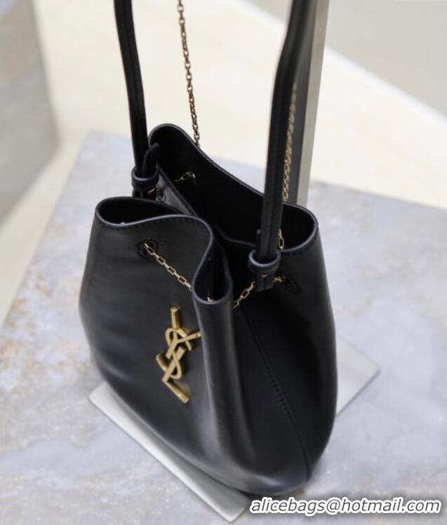 Super Quality Saint Laurent Pochon Bucket Bag in Lambskin Leather 801070 Black 2025