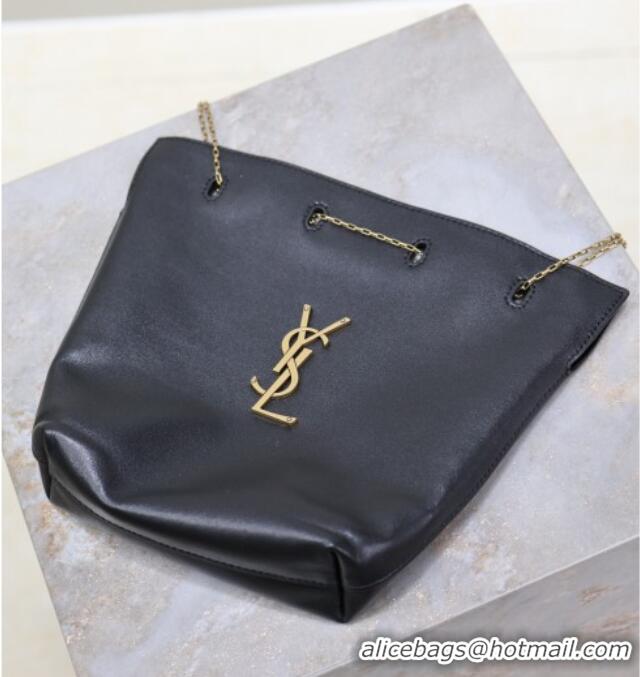 Super Quality Saint Laurent Pochon Bucket Bag in Lambskin Leather 801070 Black 2025
