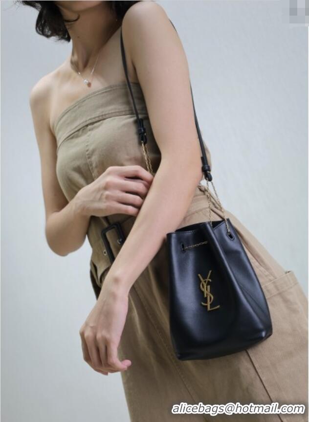 Super Quality Saint Laurent Pochon Bucket Bag in Lambskin Leather 801070 Black 2025