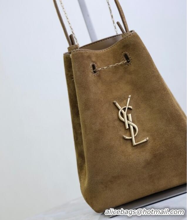 Trendy Design Saint Laurent Pochon Bucket Bag in Suede 801070 Brown 2025