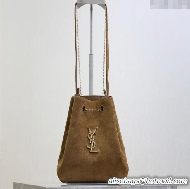 Trendy Design Saint Laurent Pochon Bucket Bag in Suede 801070 Brown 2025