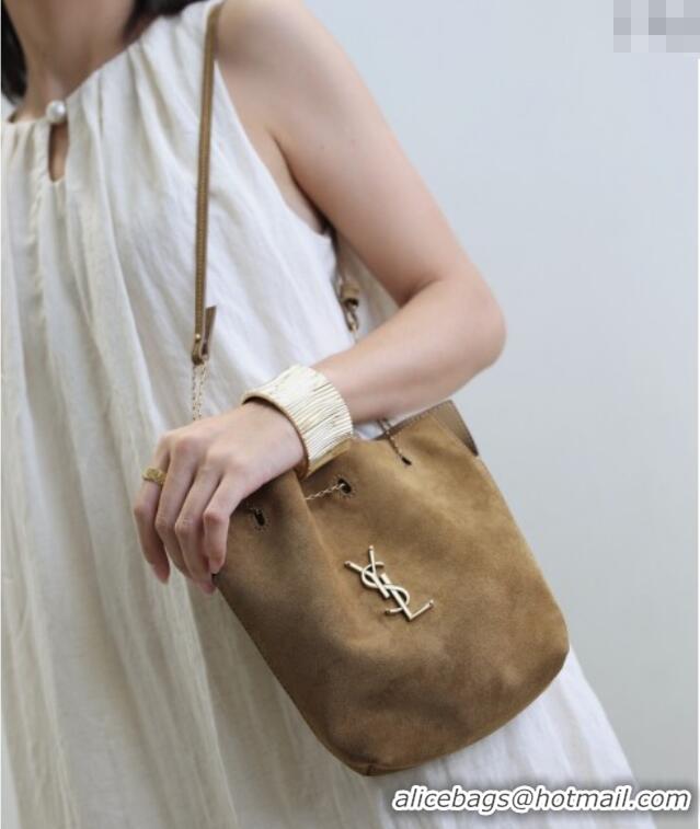 Trendy Design Saint Laurent Pochon Bucket Bag in Suede 801070 Brown 2025