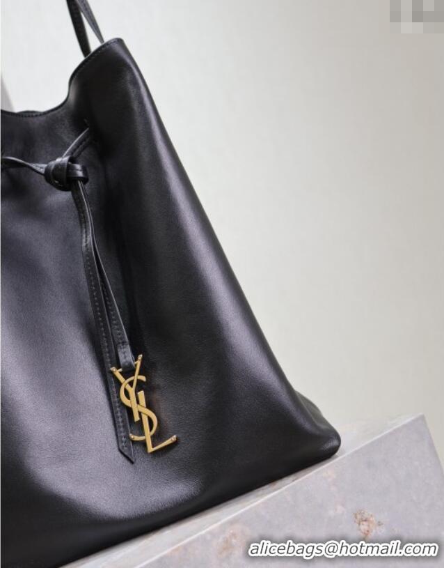 Super Quality Saint Laurent Paris VII Pochon Bucket Bag in Lambskin Leather 804302 Black 2025