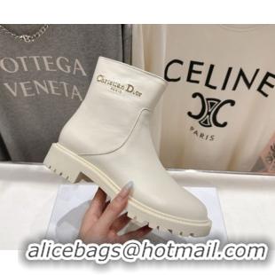 Purchase Dior D-Town Flat Ankle Boots in Black Calfskin Leather with Signature White 1029033