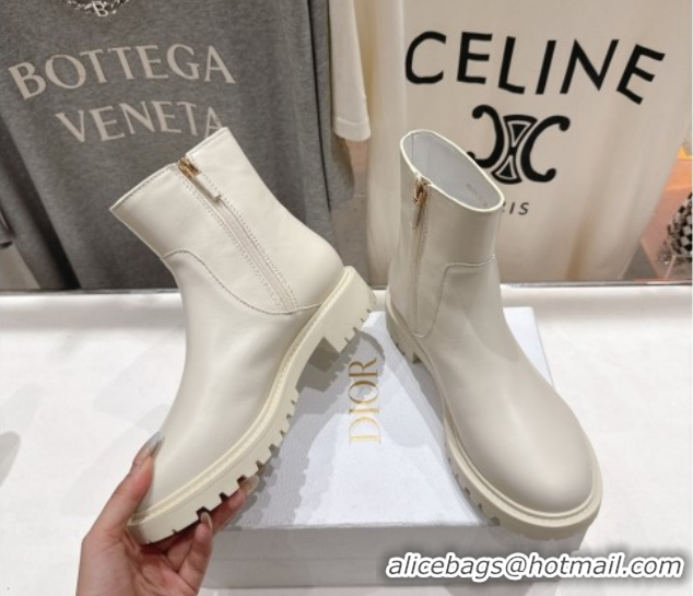 Purchase Dior D-Town Flat Ankle Boots in Black Calfskin Leather with Signature White 1029033