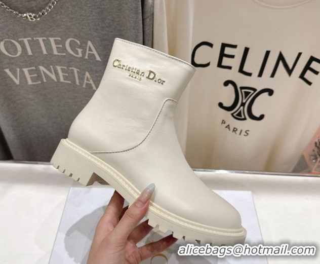 Purchase Dior D-Town Flat Ankle Boots in Black Calfskin Leather with Signature White 1029033