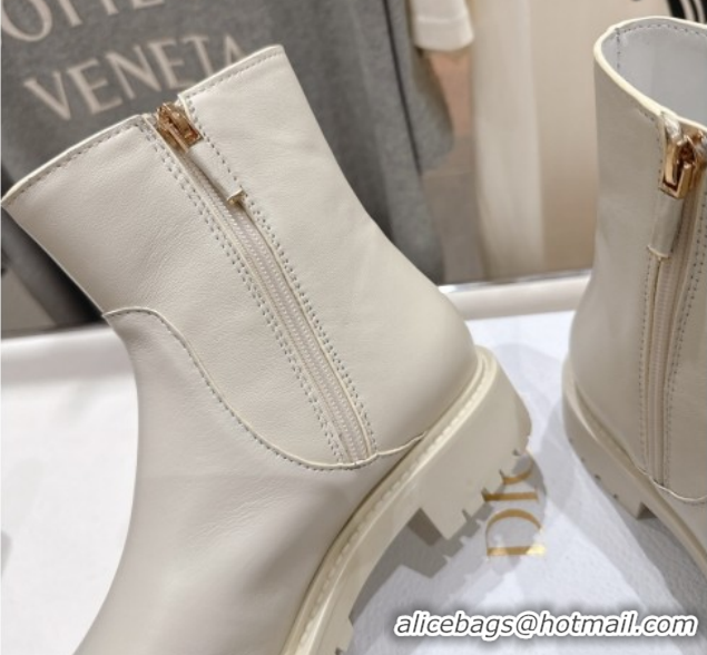 Purchase Dior D-Town Flat Ankle Boots in Black Calfskin Leather with Signature White 1029033