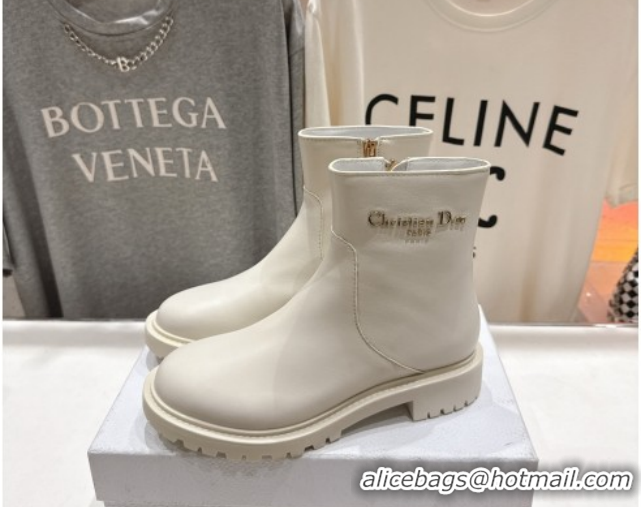 Purchase Dior D-Town Flat Ankle Boots in Black Calfskin Leather with Signature White 1029033