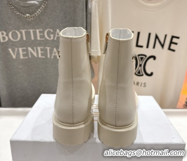 Purchase Dior D-Town Flat Ankle Boots in Black Calfskin Leather with Signature White 1029033