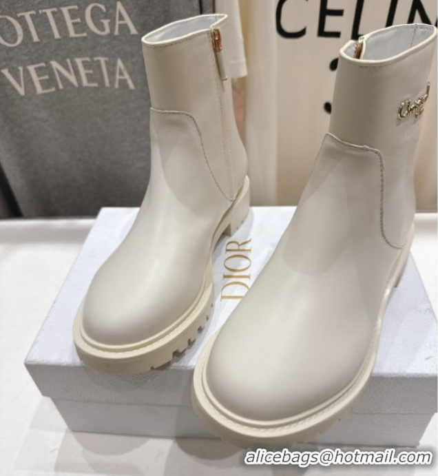 Purchase Dior D-Town Flat Ankle Boots in Black Calfskin Leather with Signature White 1029033