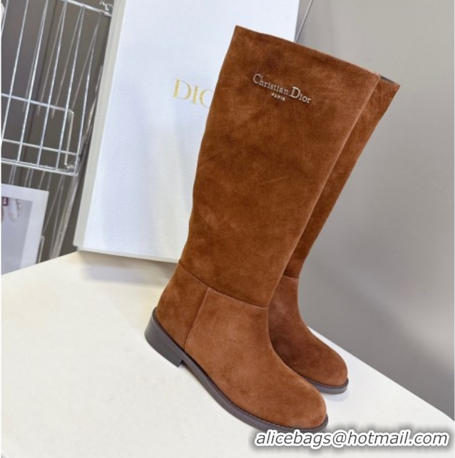 Unique Style Dior D-Town Flat High Boots in Supple Suede with Signature Brown 1029034