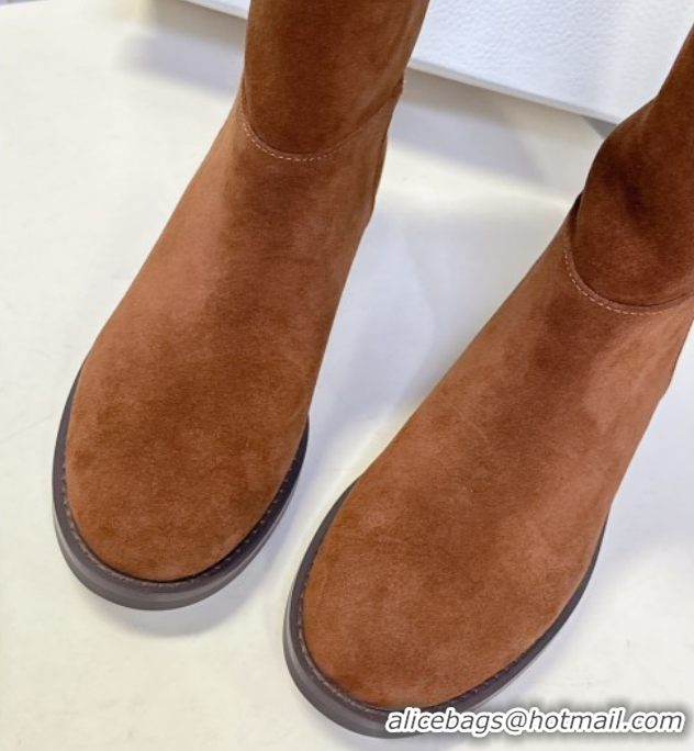 Unique Style Dior D-Town Flat High Boots in Supple Suede with Signature Brown 1029034