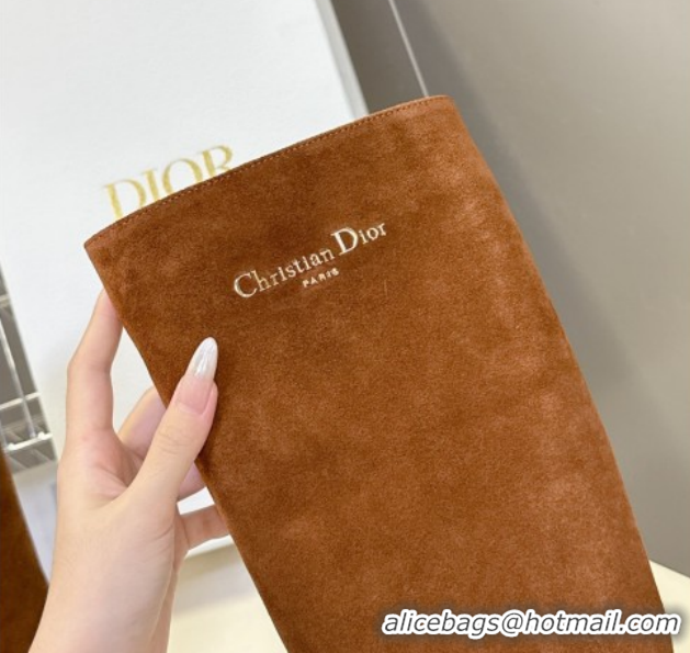 Unique Style Dior D-Town Flat High Boots in Supple Suede with Signature Brown 1029034