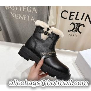 Good Quality Dior DiorAlps D-Quest Ankle Boots in Black Grained Calfskin and Wool with Buckle Strap 1029036