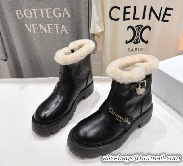 Good Quality Dior DiorAlps D-Quest Ankle Boots in Black Grained Calfskin and Wool with Buckle Strap 1029036
