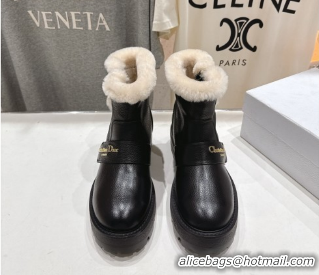 Good Quality Dior DiorAlps D-Quest Ankle Boots in Black Grained Calfskin and Wool with Buckle Strap 1029036