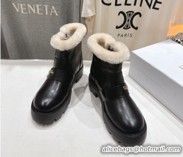 Good Quality Dior DiorAlps D-Quest Ankle Boots in Black Grained Calfskin and Wool with Buckle Strap 1029036