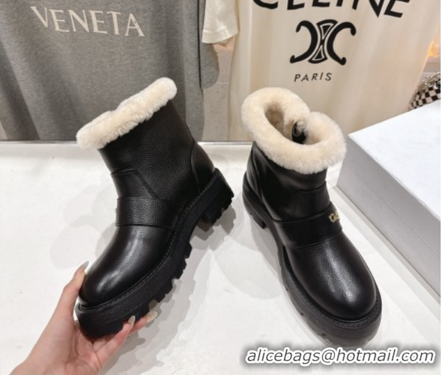 Good Quality Dior DiorAlps D-Quest Ankle Boots in Black Grained Calfskin and Wool with Buckle Strap 1029036