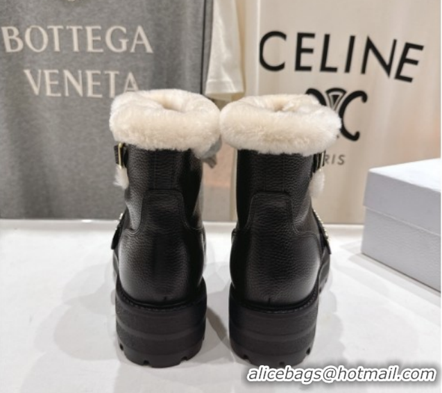 Good Quality Dior DiorAlps D-Quest Ankle Boots in Black Grained Calfskin and Wool with Buckle Strap 1029036