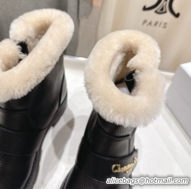Good Quality Dior DiorAlps D-Quest Ankle Boots in Black Grained Calfskin and Wool with Buckle Strap 1029036