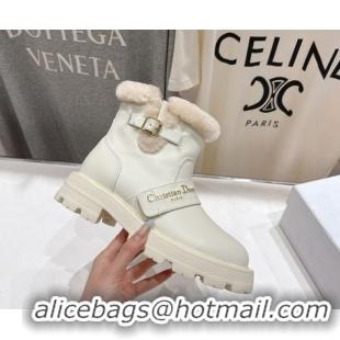 Best Product Dior DiorAlps D-Quest Ankle Boots in Grained Calfskin and Wool with Buckle Strap White 1029037