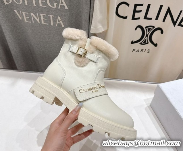 Best Product Dior DiorAlps D-Quest Ankle Boots in Grained Calfskin and Wool with Buckle Strap White 1029037