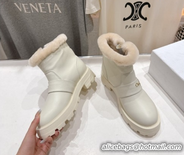 Best Product Dior DiorAlps D-Quest Ankle Boots in Grained Calfskin and Wool with Buckle Strap White 1029037