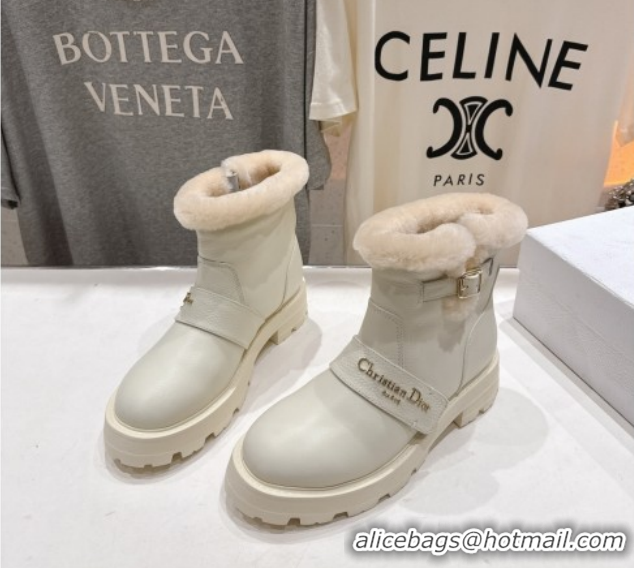 Best Product Dior DiorAlps D-Quest Ankle Boots in Grained Calfskin and Wool with Buckle Strap White 1029037