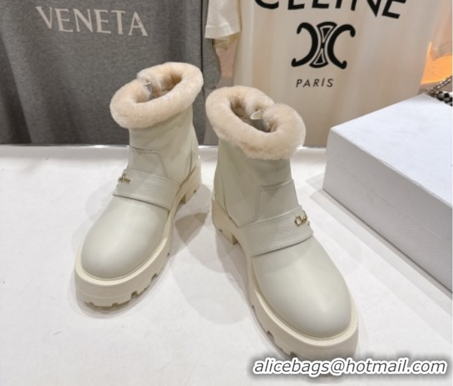 Best Product Dior DiorAlps D-Quest Ankle Boots in Grained Calfskin and Wool with Buckle Strap White 1029037