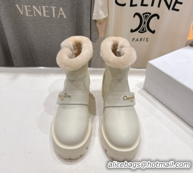 Best Product Dior DiorAlps D-Quest Ankle Boots in Grained Calfskin and Wool with Buckle Strap White 1029037