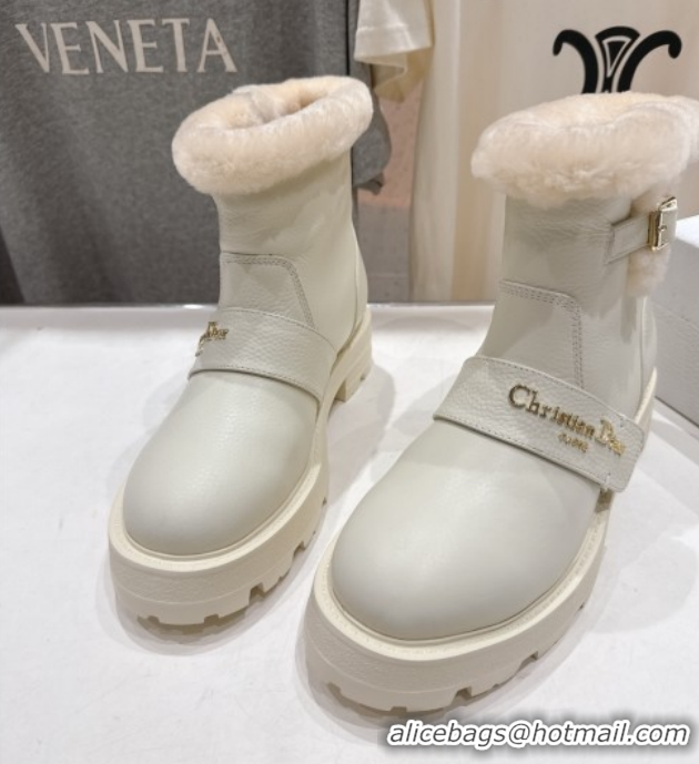 Best Product Dior DiorAlps D-Quest Ankle Boots in Grained Calfskin and Wool with Buckle Strap White 1029037