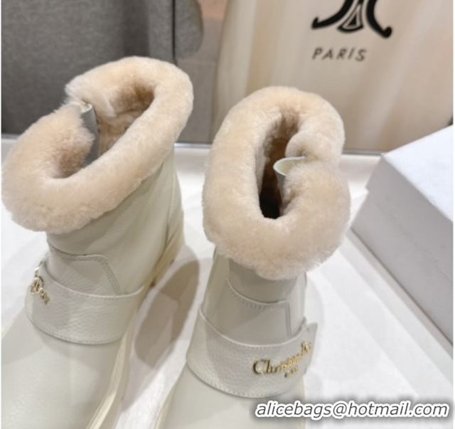 Best Product Dior DiorAlps D-Quest Ankle Boots in Grained Calfskin and Wool with Buckle Strap White 1029037
